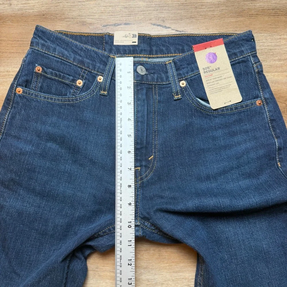 Levis 505 Regular Fit Jeans Mens 29x32 Dark Blue Straight Leg Eco Ease Denim New